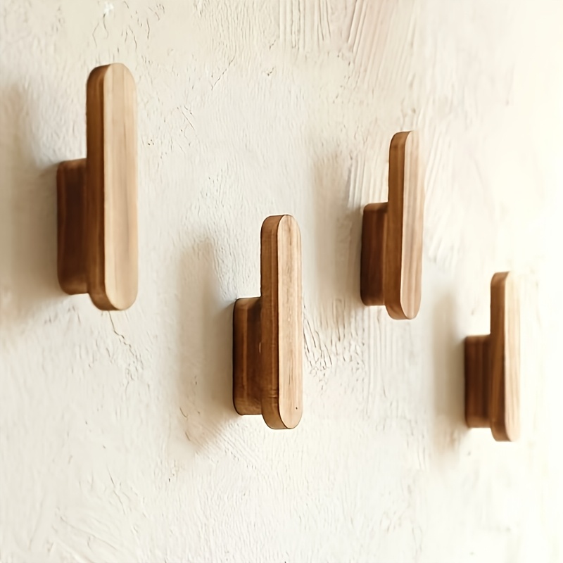 Image of Handmade Wooden Wall Hooks 4pcs - Modern Wooden Nails For Jackets, Hats, And Towels - Rustic Household Items For Weddings, Graduation Ceremonies, And Home Decor