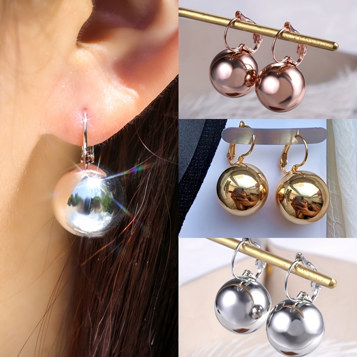 

Boucles d'Oreilles Sphériques Géométriques en Cuivre Élégantes pour Femmes - Métallique , Parfaites pour les & Fêtes de Fiançailles, Bijoux Polyvalents pour