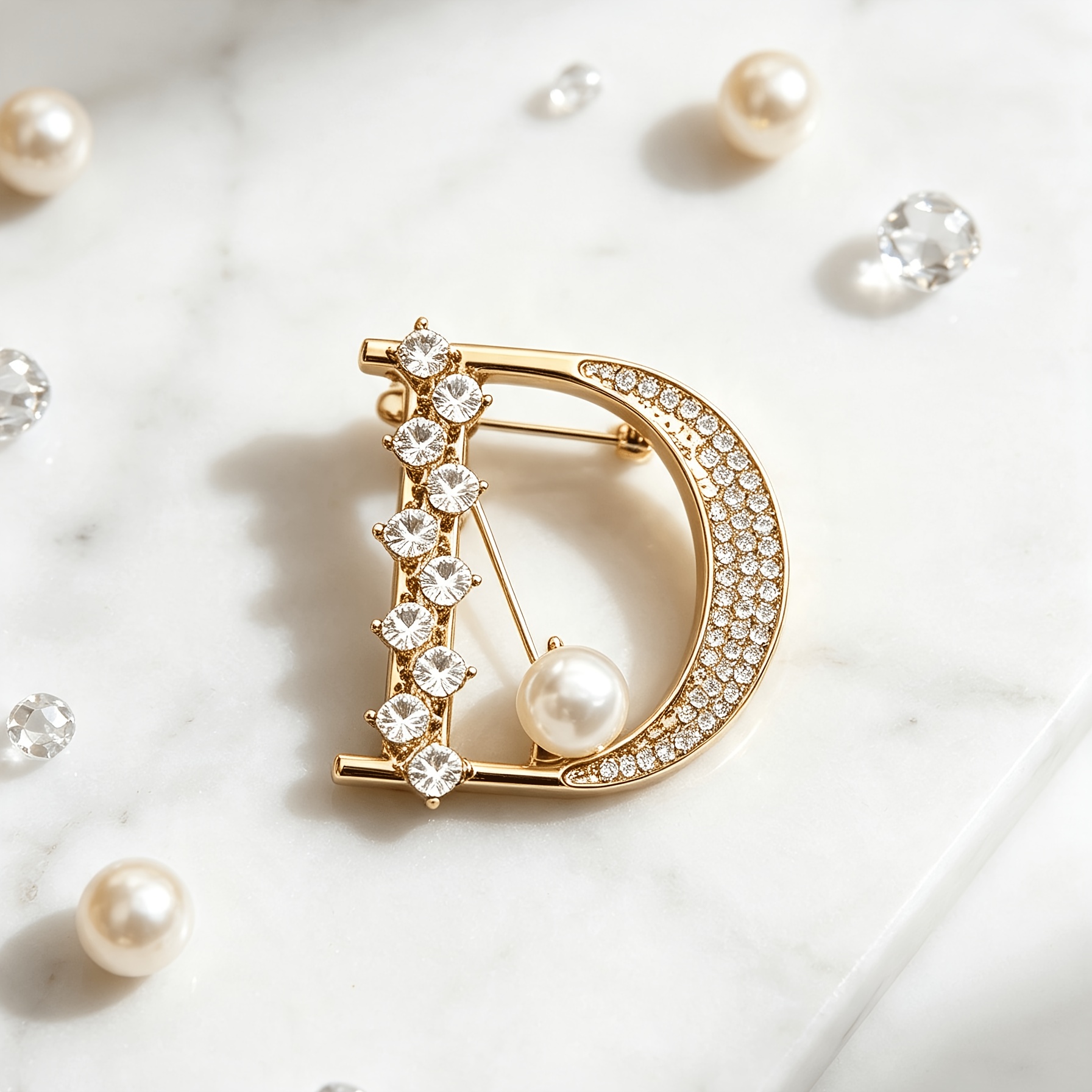 Retro Golden Letter 'D' Brooch, Elegant Coat Pin