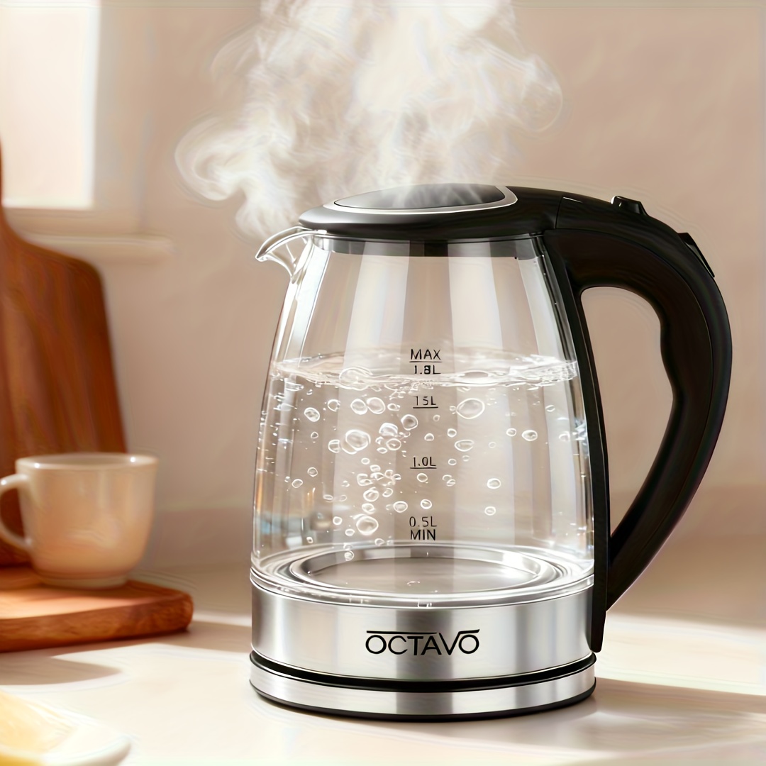 TEMU Electric Kettle, 1.8l Hot Water Boiler, 1200w Fast Boil, Glass Electric Tea Kettle With Led Indicator, Auto Shut-off And Boil-, Electric Kettle