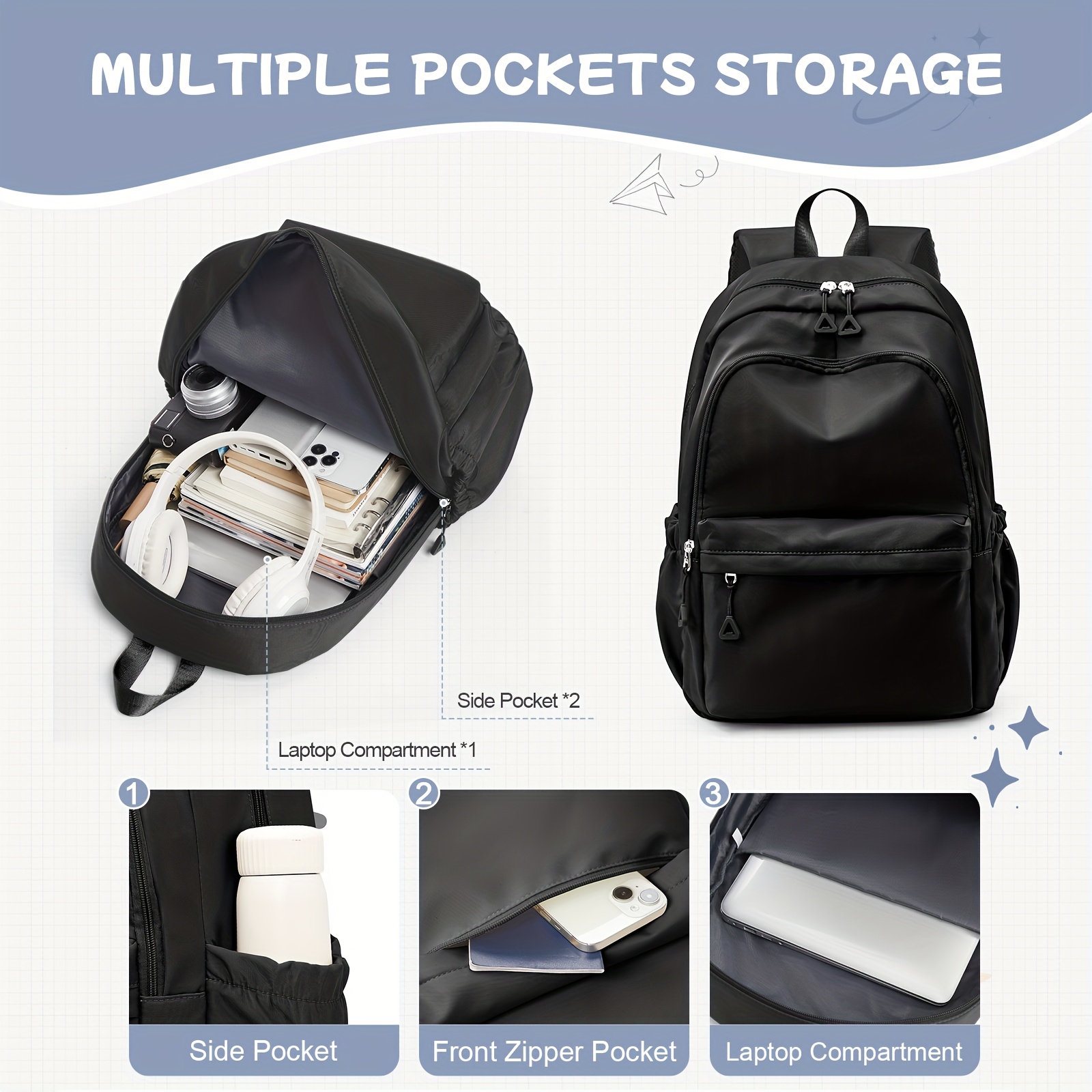 black backpacks for school w laptop sleeve 17" Wholesale In | Padded Back The backpack features a leather lashing square detail for added style and durability Professional IT Backpack for Work/Travel/Commute