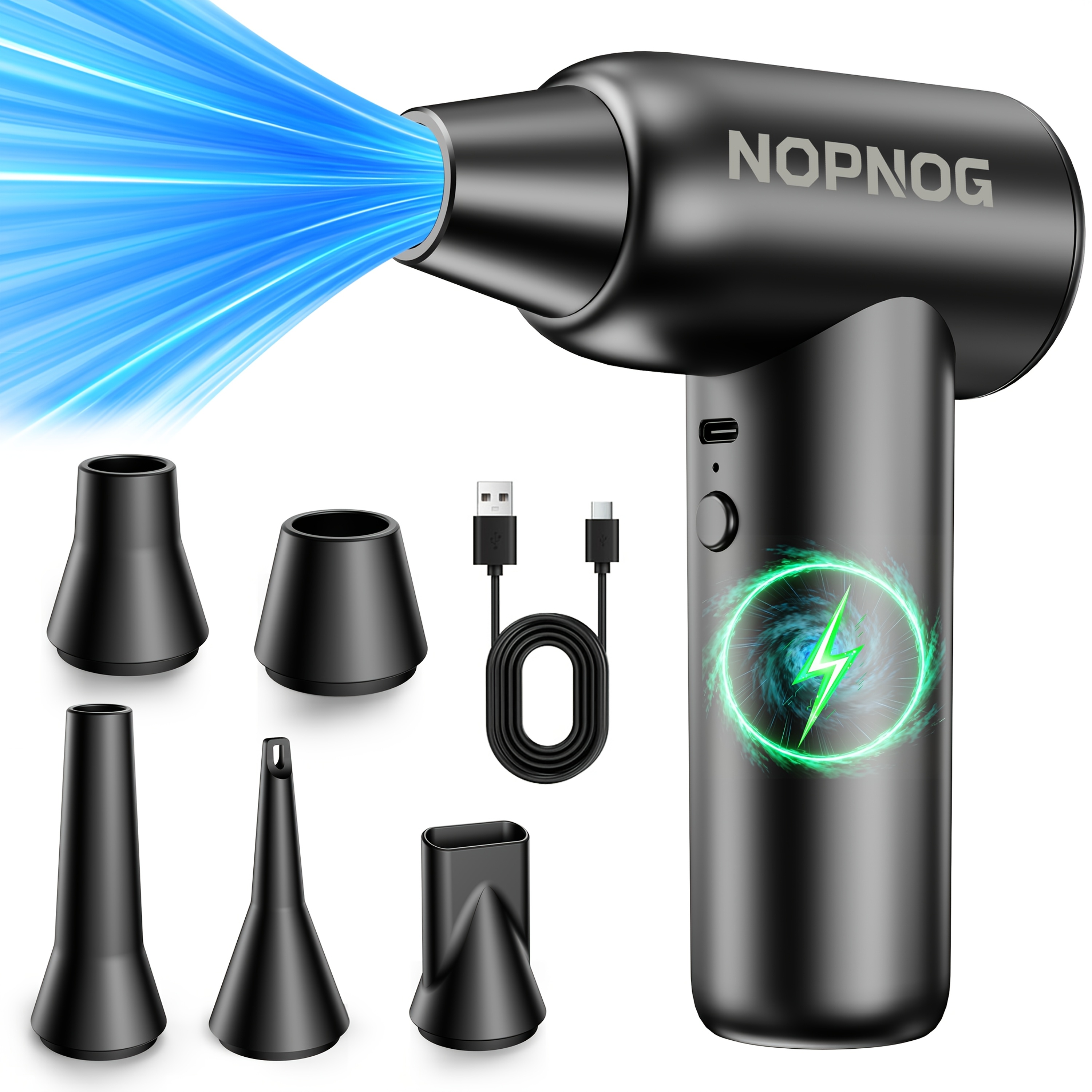 E-shop Turbo-Gebläse Akku-Schneefräse 2-in-1 Gebläse- Saugstrahlgebläse Laubbläser 130000 U/min Typ-C-Aufladung Autozubehör, 4 Gänge plus Kraftstufe,