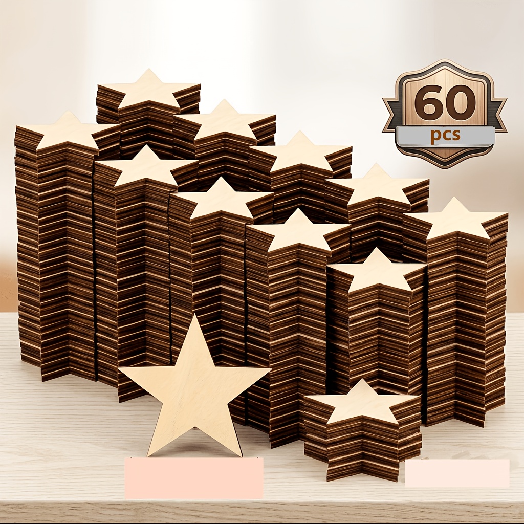 TEMU 60pcs Wooden Star Home Decor, Wooden Stars For Christmas Wedding Party Crafts Family Gathering Decoration, Suitable For Holiday Parties