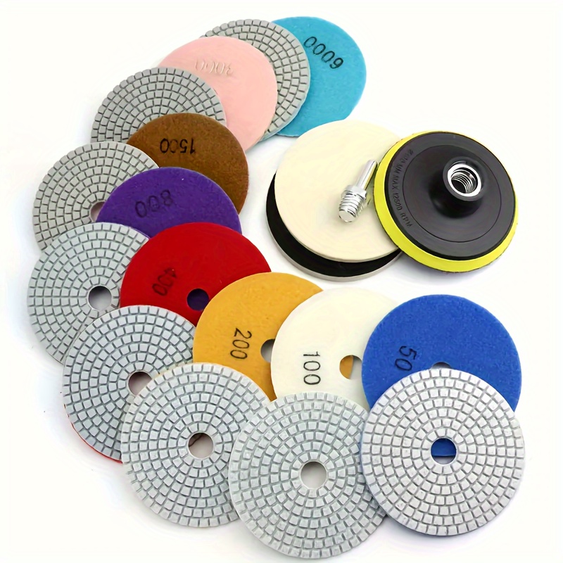 

12pcs Diamond Polishing Pad Set, 4in 5/8in Backing - Suitable For , , Countertops And For Wet/dry Use - Includes 50-