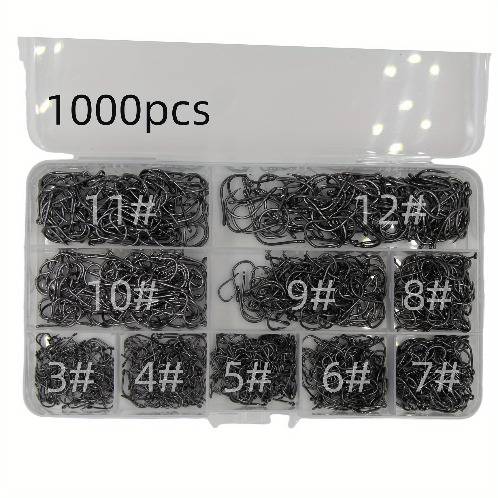 

500/1000pcs 3#-12# Sharp Carbon Steel Hook, Barbed Hook With Eye, Outdoor Fishing Tackle