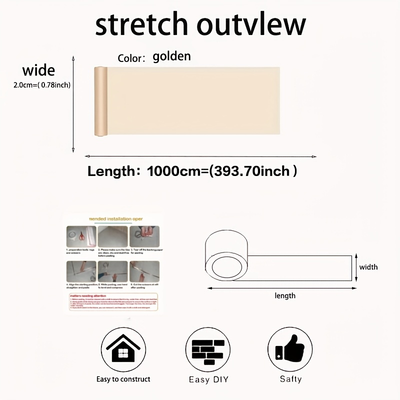 A Roll Of 0.78-inch Wide Self-adhesive Decorative Tape In Golden For Waterproofing Cabinet Door Frames, Suitable For Background And Plaster Line Embellishments