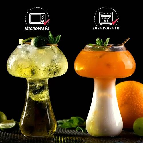 yuhuphyllic 2pcs creative mushroom shaped glass beverage cups heat resistant high borosilicate glass cups reusable suitable for juice milk tea etc can only be hand washed drinking utensils