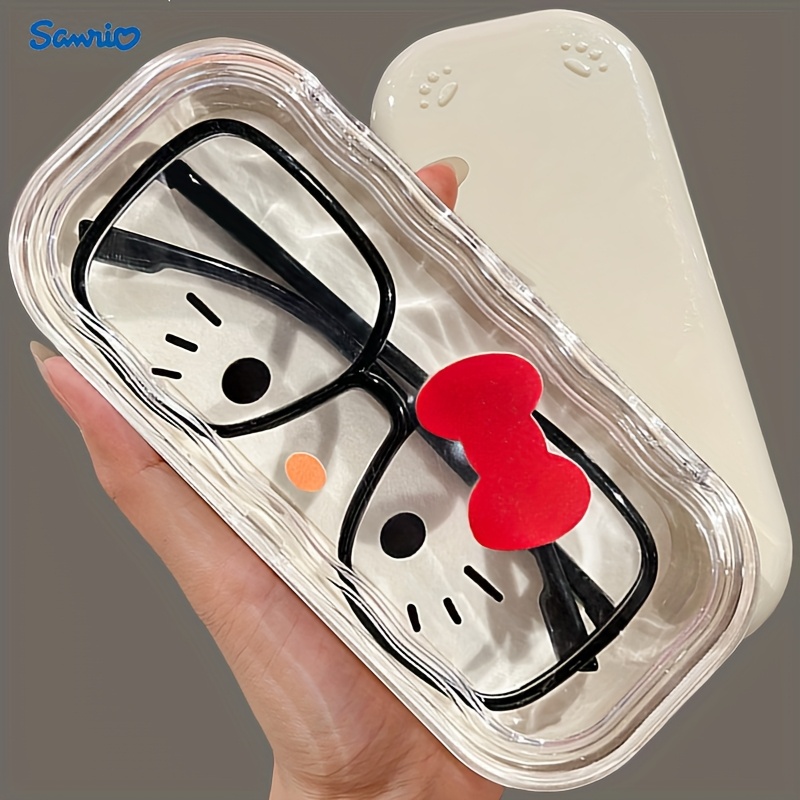 

Travel-friendly, Hello Portable Anti-pressure Folding Transparent Glasses Case With Bow And Non-slip Grip - Abs Plastic Material, No Power Required