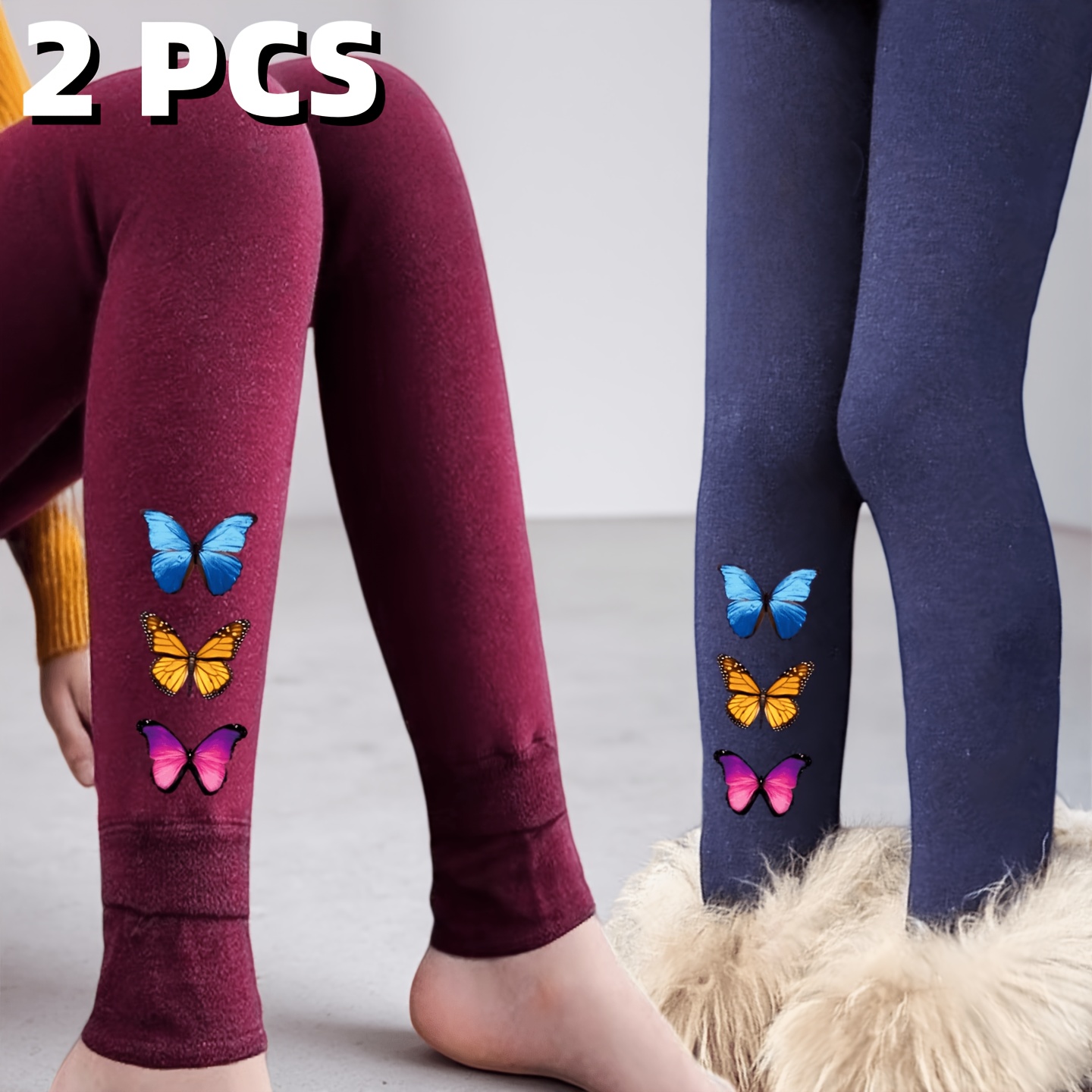 Image of 1/2pcs, Party Gift, Girls Cartoon And Fleece Leggings, Tight Height Stretch Pants, Thick Resistant Pants, Casual And Versatile