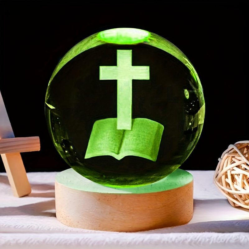 3d cross crystal usb powered night light ball with   and cross polished glass   freestanding adjustable lighting providing traditional religious glass sculpture decoration for christian   details 1