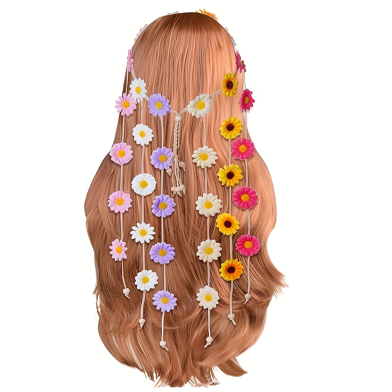 Image of 1pc Bohemian Flower Decorative Headband With Sunflowers Hippie Style Summer Floral Hair Accessory, Simple Daisy Chain For Festival & Costume Outfits