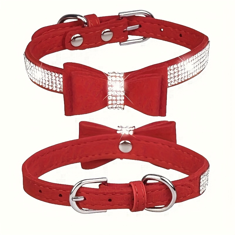 Bling Puppy Hundehalsband Mit Strass & Schleife – Verstellbar, Weiches Wildleder Für Katzen & Hunde