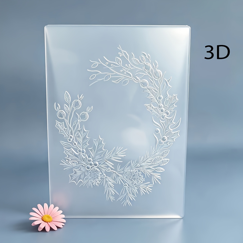 TEMU Christmas Wreath Holly Embossing Folder Plastic 3d Embossing Template Holiday Paper Craft Tool For Card Making Scrapbooking Decorations