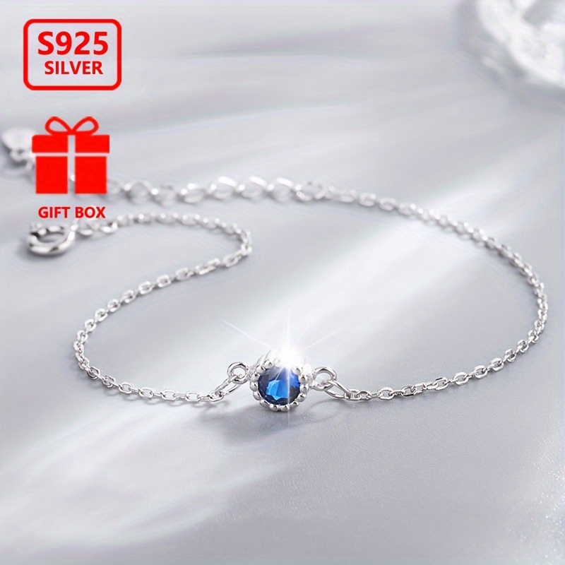 

Total Weight About 1.2g) 1pc Women' Bracelet 925 Pure Silvery Small Blue Zirconia Hand Ornament For Women Suitable For Activities And Parties