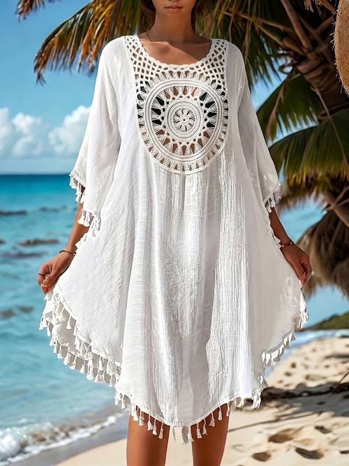 item picture bohemian style casual cover up suitable for outdoor wear beach vacations lace detail with and small tassel