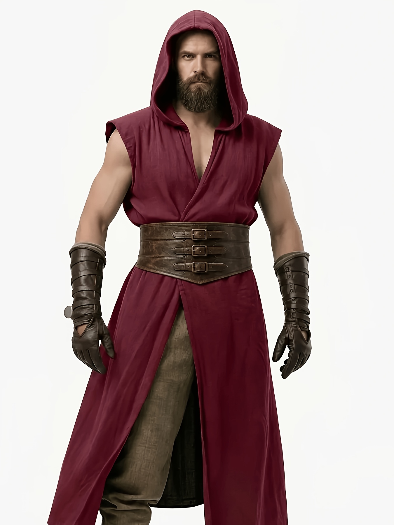 Men's Medieval Renaissance Hooded Tabard Costume Vest