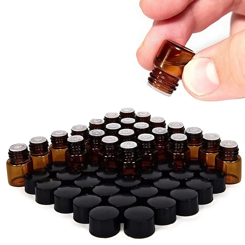 

12/50/100pcs 2ml Amber Glass Bottle Essential Oil Bottle With Hole Reducer And Lid