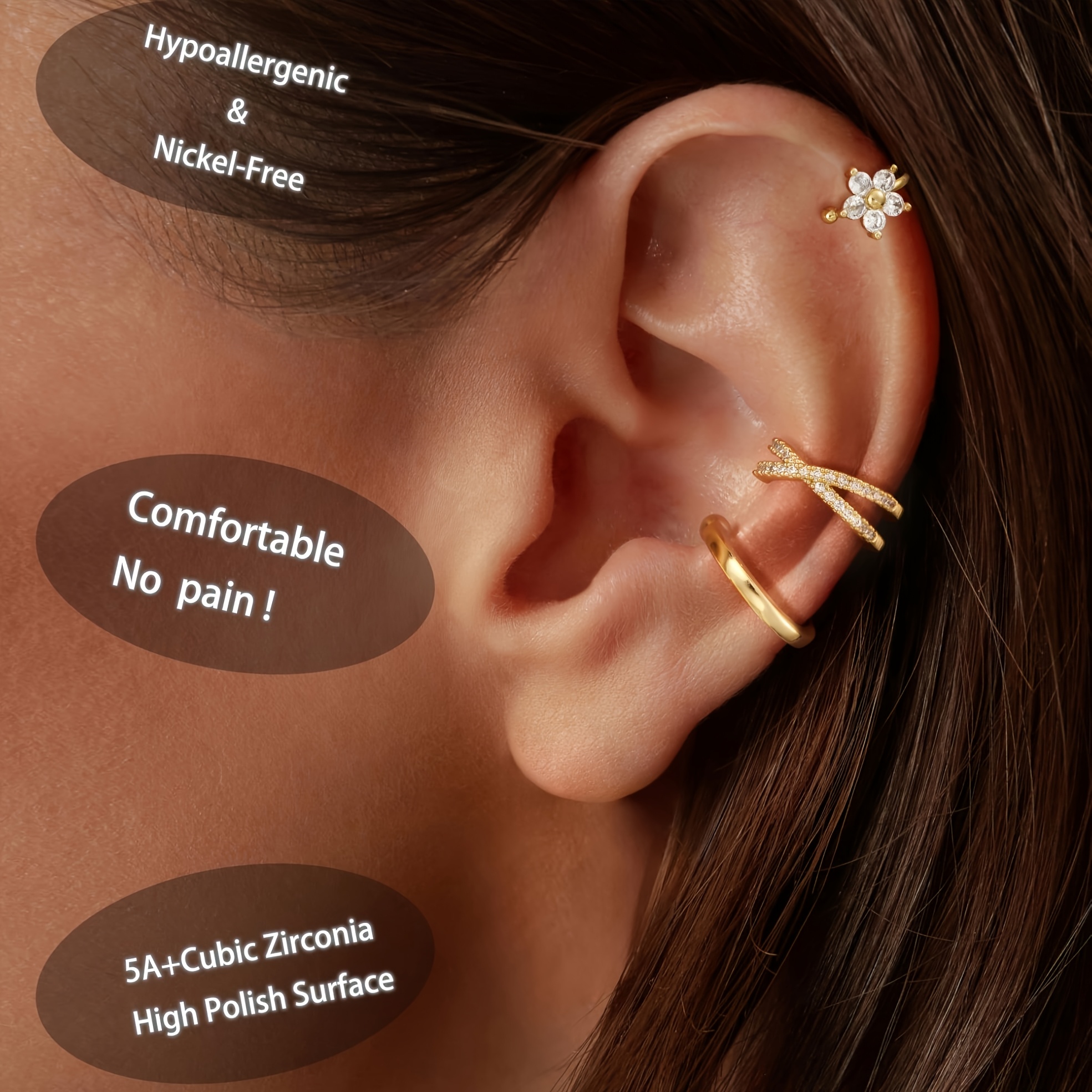 Women's Dainty Ear Cuffs Clip-On Earrings, Trendy Design
