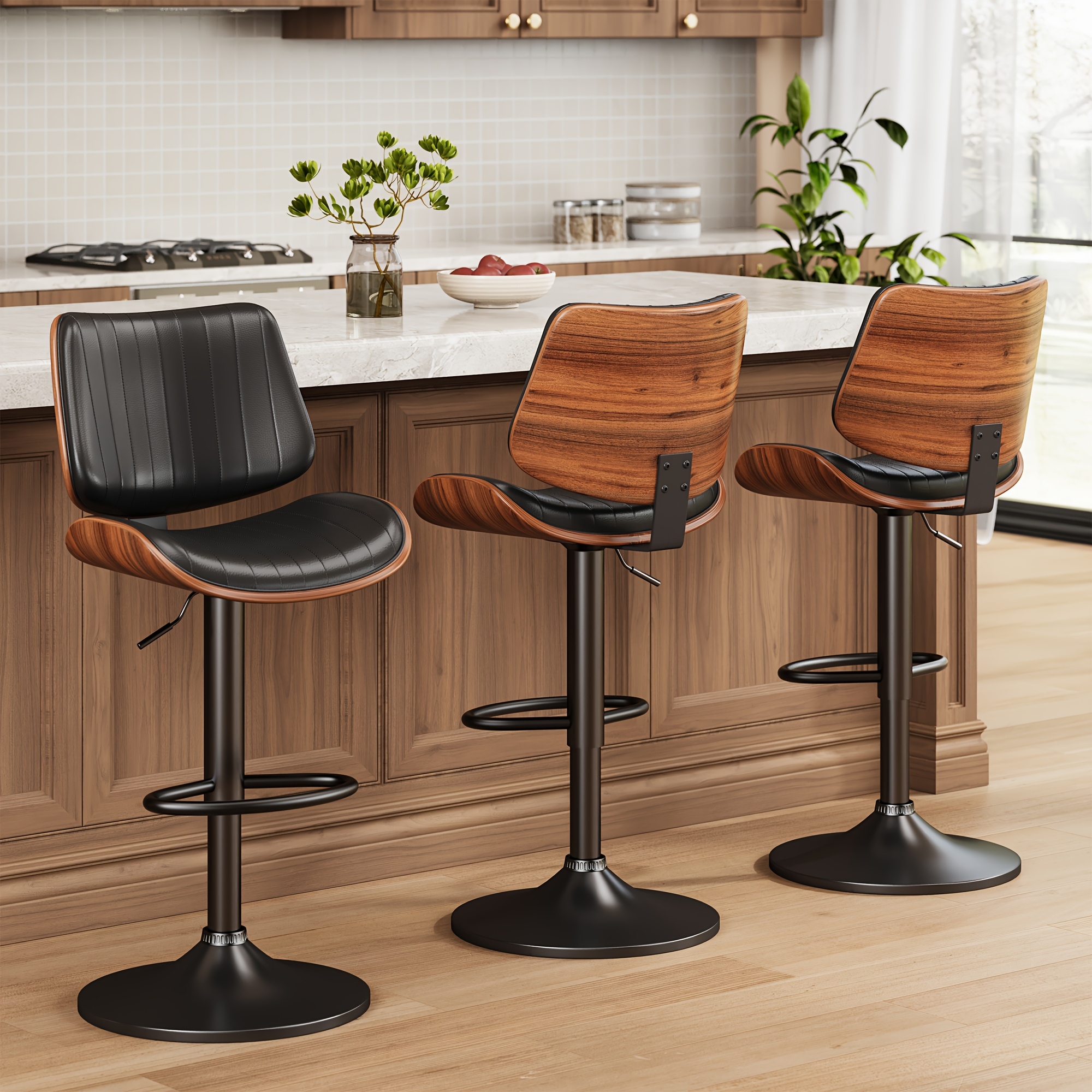 2pcs Adjustable Swivel Bar Stools Set - Faux Leather & Ergonomic Backrest