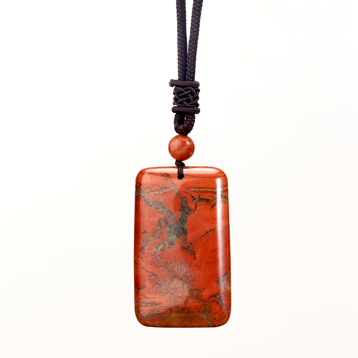 E-shop 1 Stück Roter Jaspis Rechteckiger Anhänger Handgewebte Lange Halskette. Bohemian Vintage Stil Unisex Design. Symbolisiert Glück, Ideal für den ,