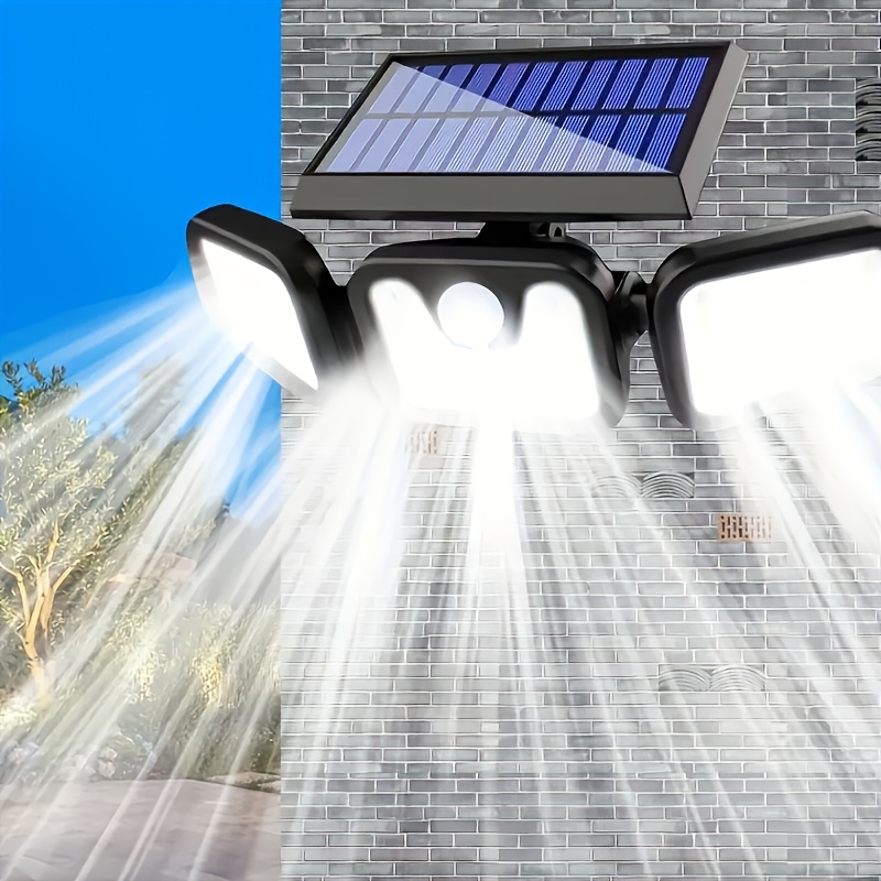 E-shop 74-LED Solar-Flutlicht mit Bewegungssensor, Drei-Stufen-Dimmer, Garten- Garagenbeleuchtung, IP44 zertifiziert, Automatische Nachtbeleuchtung für