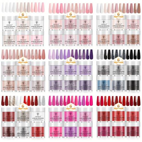 photo de l'article kit de poudre pour ongles 6 couleurs, ensemble de poudre , art, sculpture 3d dongles s, extension de manucure française, cadeau pour femmes, pas de lampe