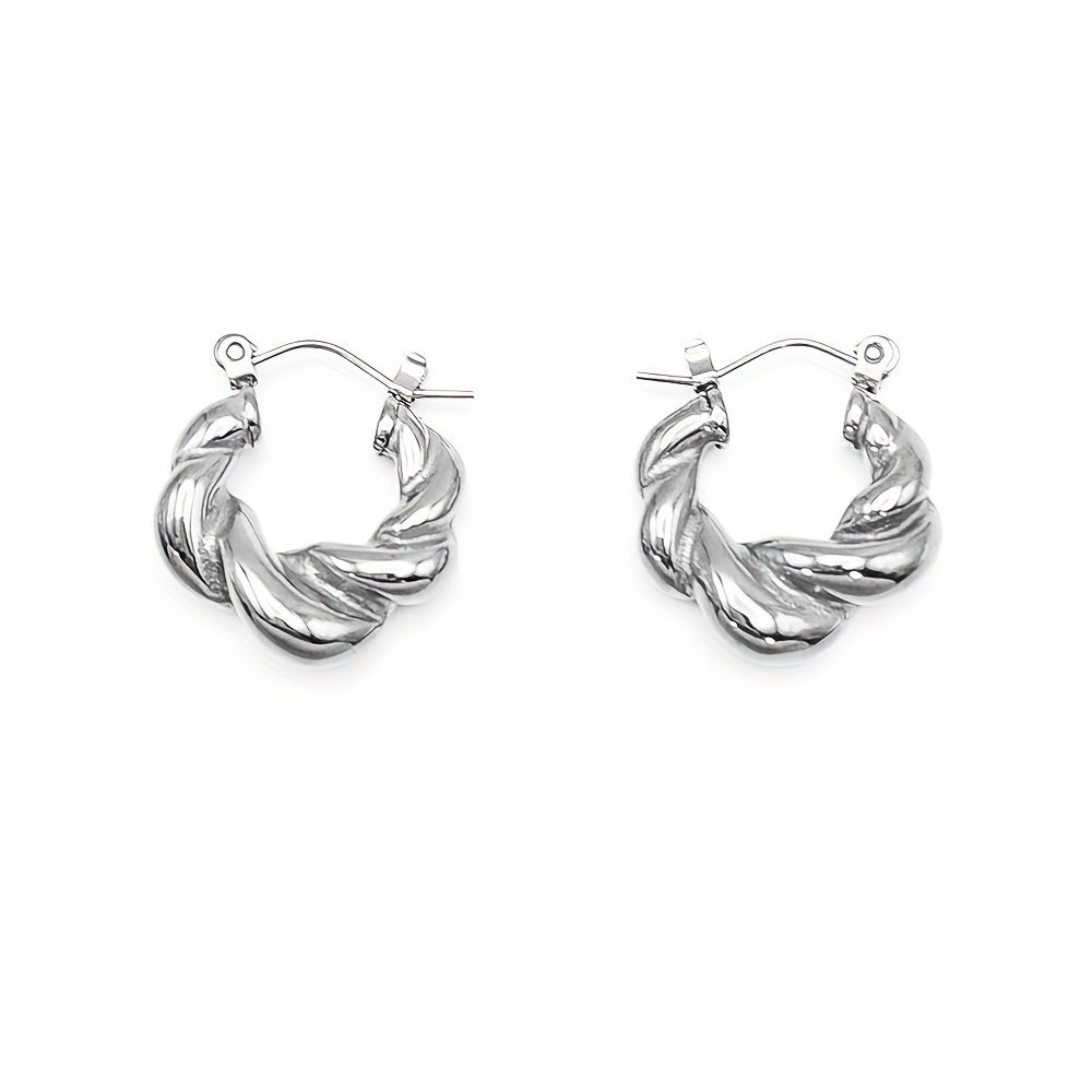 Women's Twisted Design Stainless Steel Hoop Earrings, Elegant