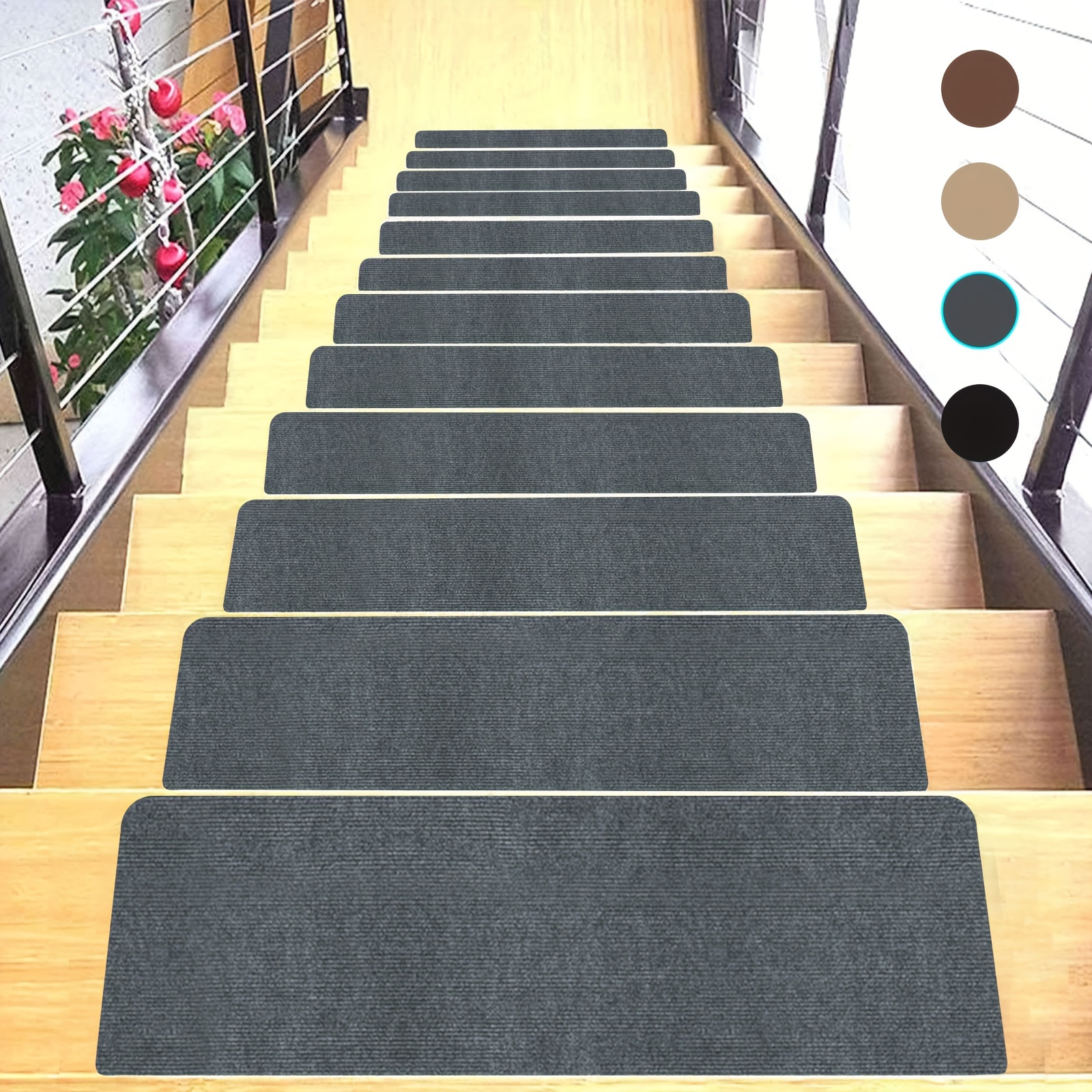 item picture   non slip carpet stair treads with backing soft cushioned pu staircase steps beige brown gray black white   indoor stair runners for pets fit for wood concrete stairs