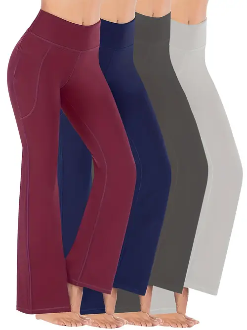 4pack bootcut yoga pants with pockets for women wide leg pants high waist workout pants tummy control work pants