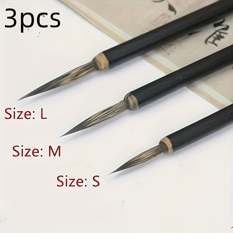 Image of A Set Of 3 Crossing Pens, Chinese Painting Brush Tracing Lines Flower And Bird Fine Pen Copperhead Crossing Pen Elegant Calligraphy Brush