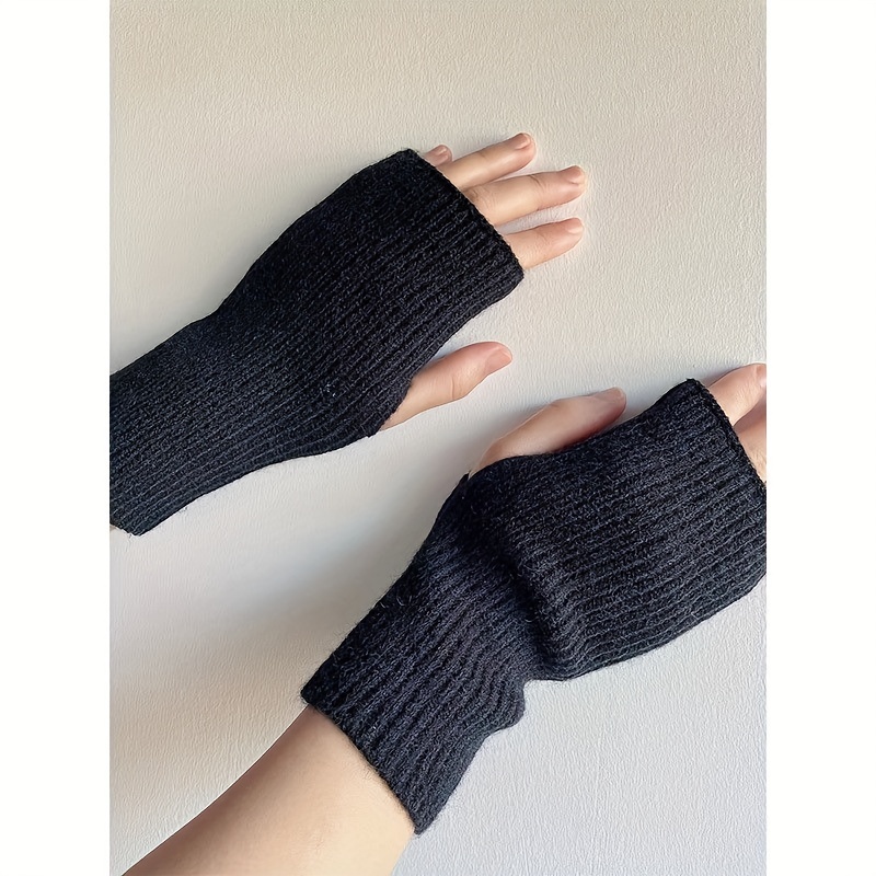 Image of Autumn/winter Women's Plush Versatile Warm Fingerless Gloves For Students, Half-finger Writing Gloves With Wrist Support