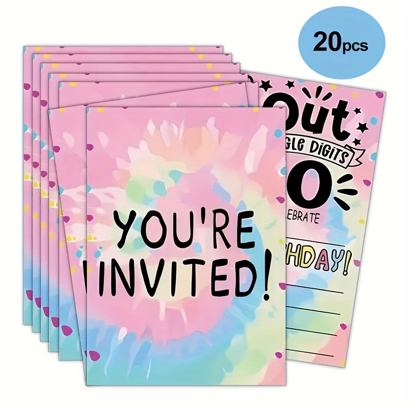 Image of 20pcs Birthday Invitation Cards - Frosted Effect, English Text, Colorful Design Symbol And Glitter Confetti - Perfect For Parties, Anniversaries, And Celebrations Halloween Christmas Thanksgiving