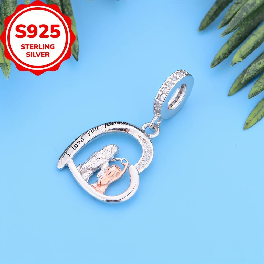 Image of 1pc 925 Sterling Silvery Mother And Daughter Heart Shaped Design Bracelet Or Necklace Charm Beads Making Birthday Or Mother's Day Gift ( 1.83g)