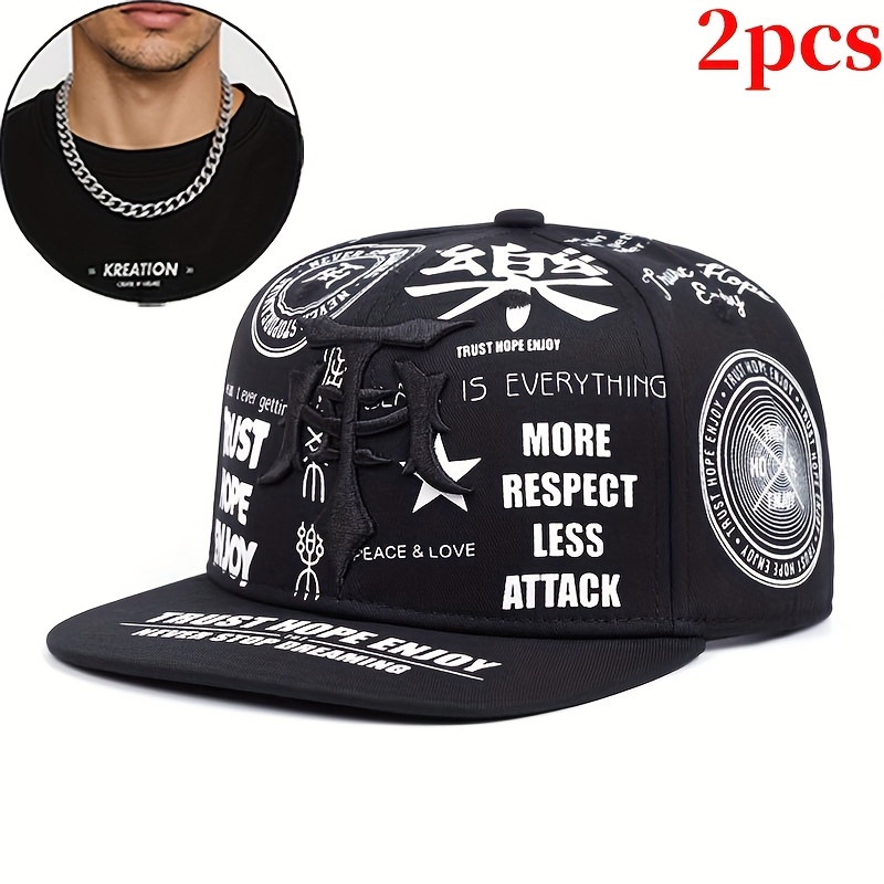 TEMU "one Hat And 1 Decorative Necklace" Combination, Hip-hop Baseball Cap, Adjustable Lightweight And Breathable Travel, Travel, Size, And Holiday