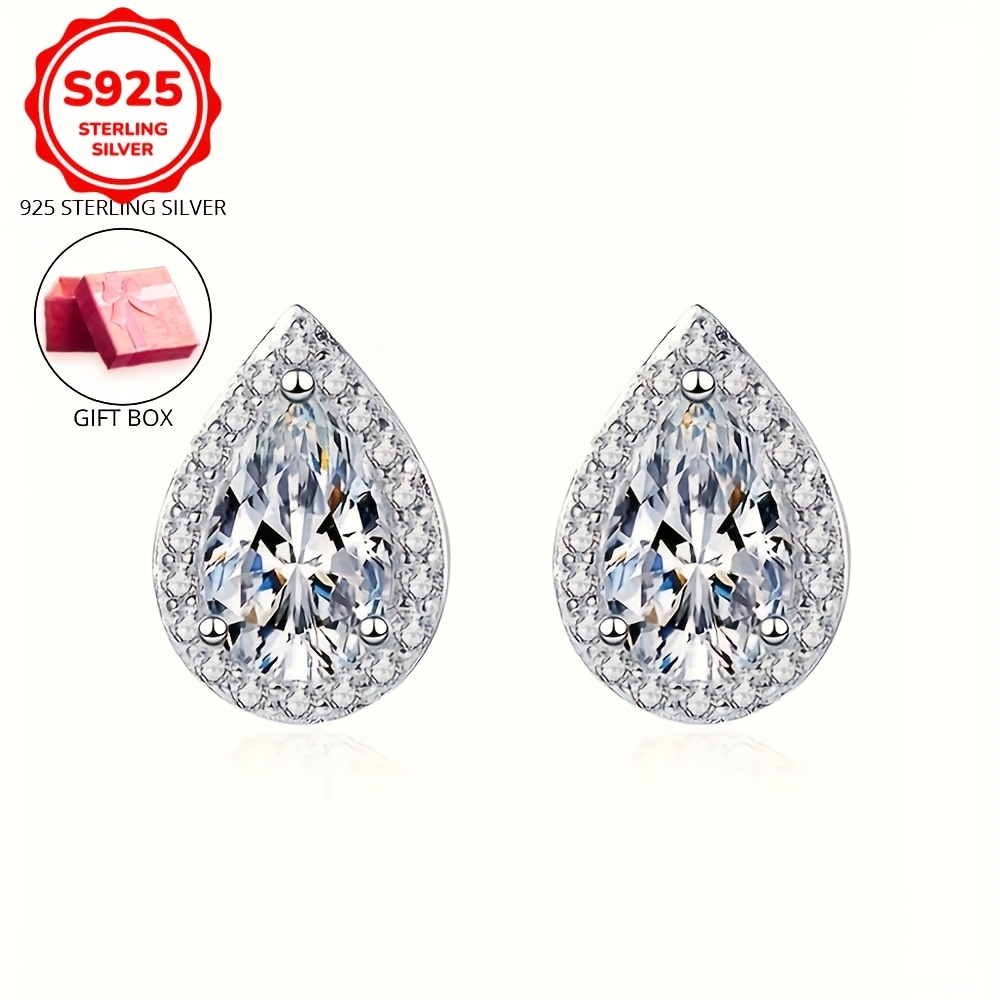 925 Sterling Silver Water Drop Zirconia Stud Earrings