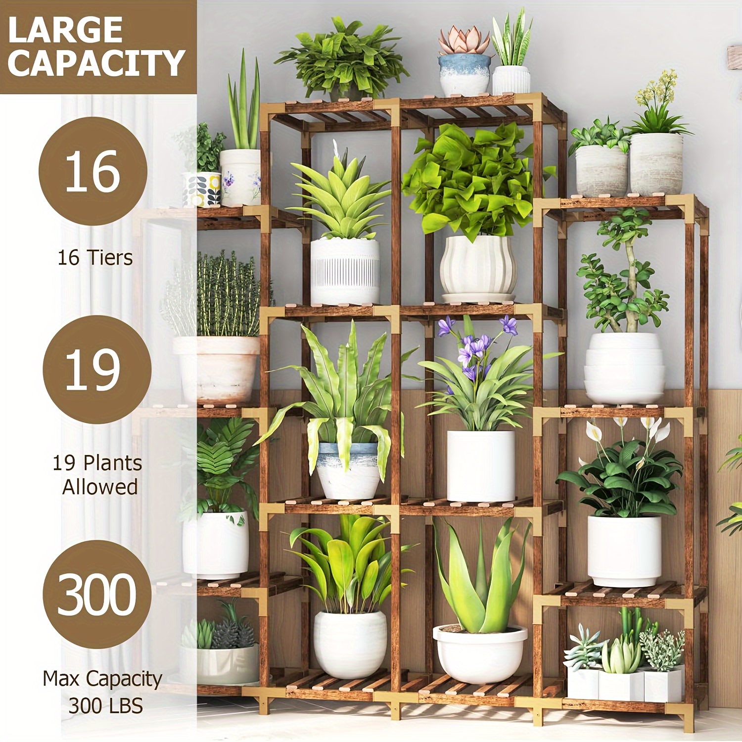 

16 Tier Plant Stand Indoor Outdoor, Large Tall Plant Shelf Rack For Multiple Pots Table Holder Flower Stand For Patio Porch Living Room Balcony Corner Garden Office Boho Decor