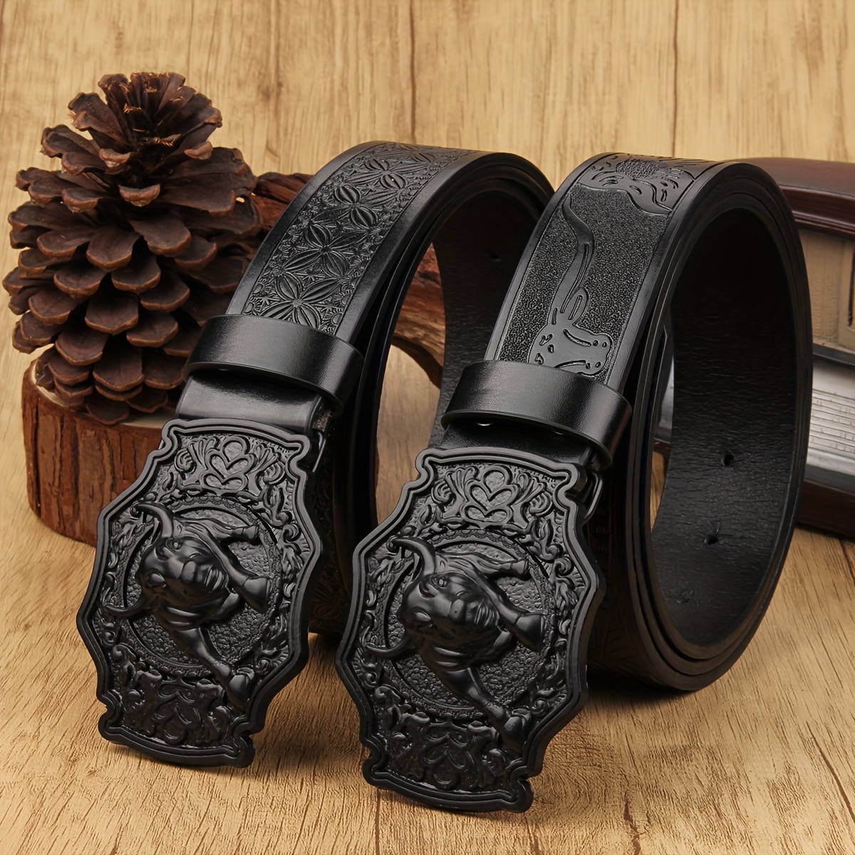 Retro Pattern Wide Waist Belt with Alloy Buckle