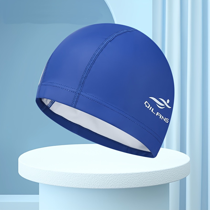 Unisex Waterproof Swimming Cap, Elastic PU Swim Cap Durable Non-Slip Waterproof Long Hair Ear Protection