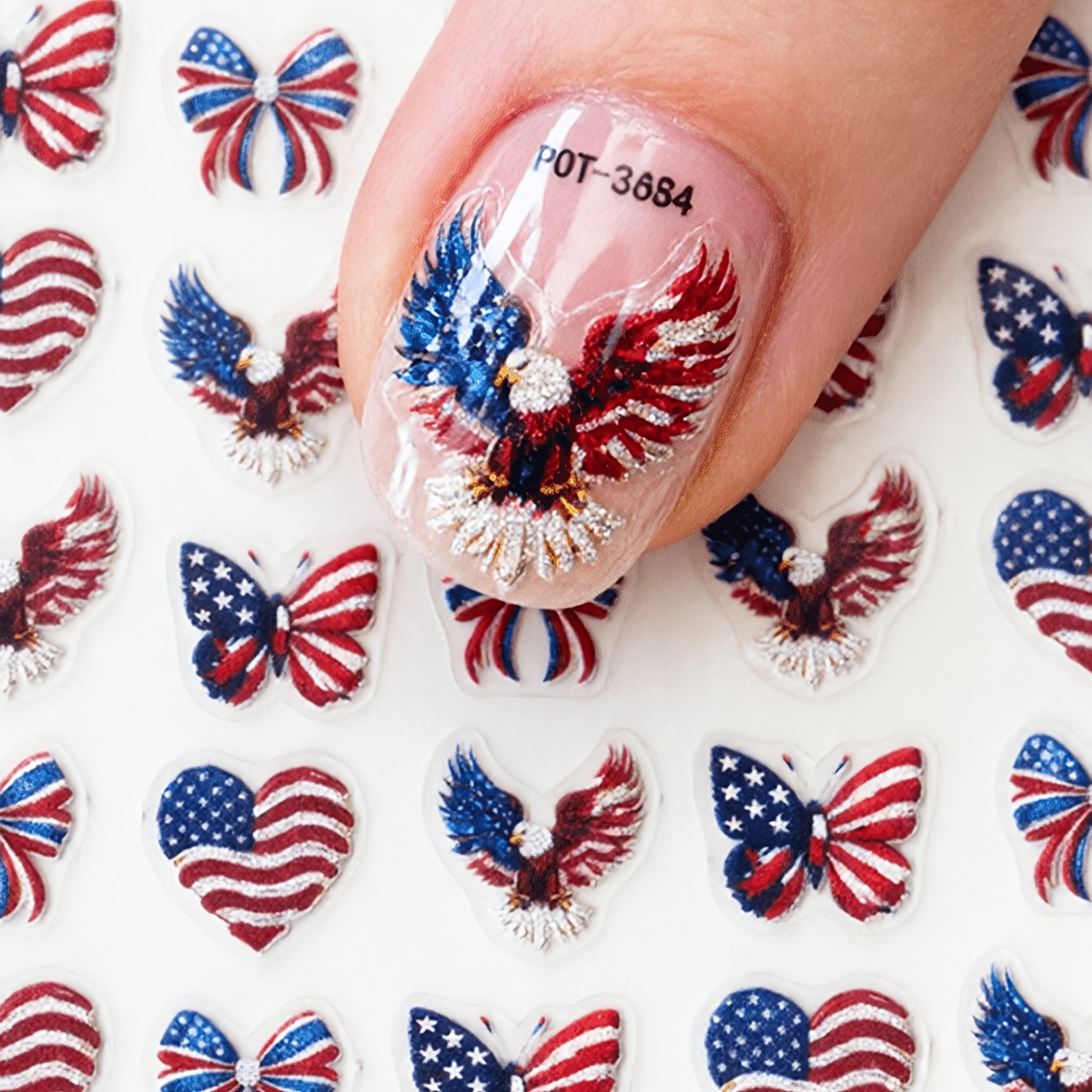   heart and bow nail stickers american flag element cartoon design disposable self   3d nail decals suitable for july 4th parties nail art decorations size 8cm x 10cm vibrant patterns easy to apply and durable