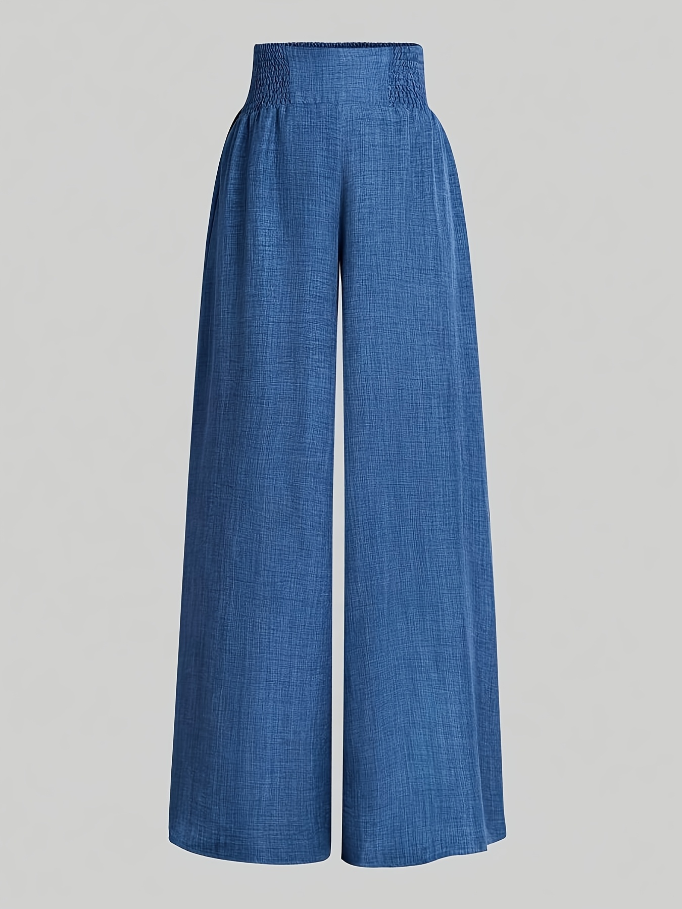 Women'S Casual Wide Leg Pants, Elastic Waist, Solid Color, Polyester 100%, Loose Fit, Long Length, Woven Fabric, 200g/m², for Spring/Fall, Weekend Casual Wear