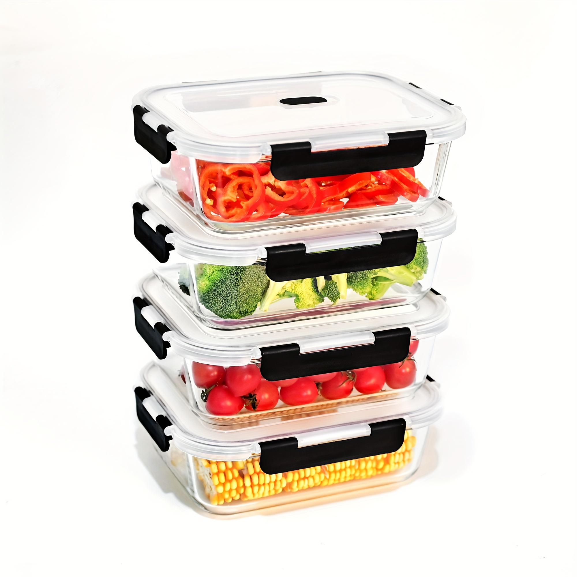 Set Of 4 Glass Containers With Lids, 1520 Food Storage Jars Glass With Lids, Reinforced Lid With Snap Lock, Transparent Glass Jar, Dishwasher Microwave And Freezer Safe, Black