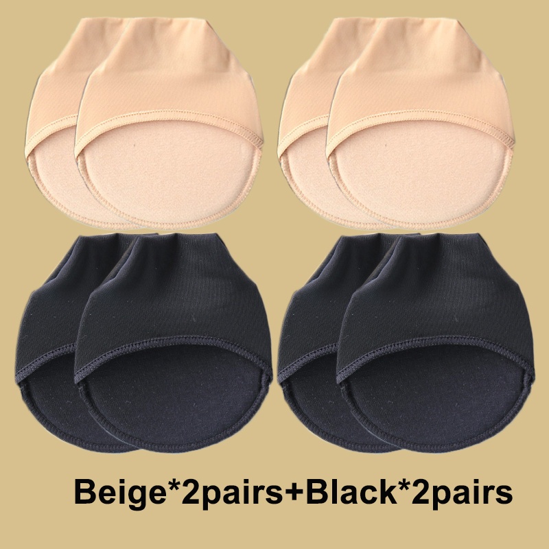 Image of 4 Pairs Women' Ultra-thin Shoe Inserts - Fabric With Breathable Sole & Anti-slip Grip, Ergonomic Toe Cushions For Heels, Flats, Sneakers - Machine Washable, Beige/black, High Heel , Low Cut Design