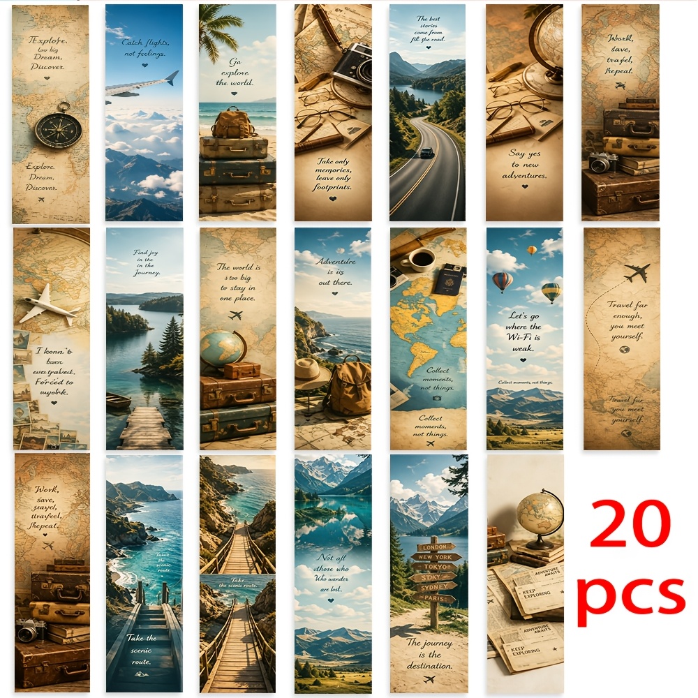 TEMU Set di 20 segnalibri vintage a forma di mappa di viaggio e paesaggio, divisori di pagina, regalo per dei libri, segnapagina, ottimo per dei