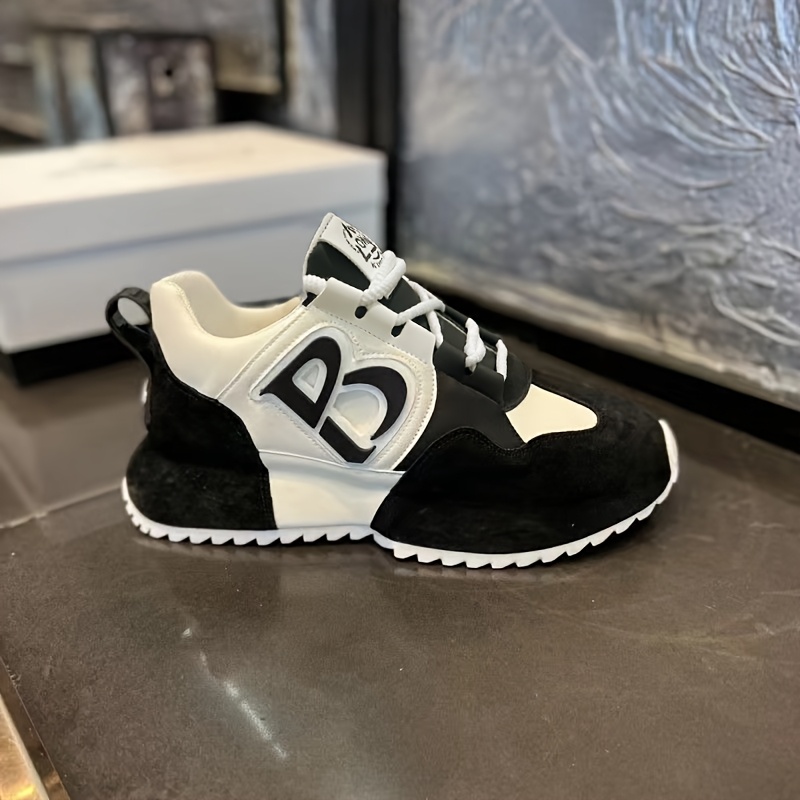 

Men's Casual Sneakers - Breathable, Black & White With "b" Design, Comfortable Height Boosting, Non-slip Sole