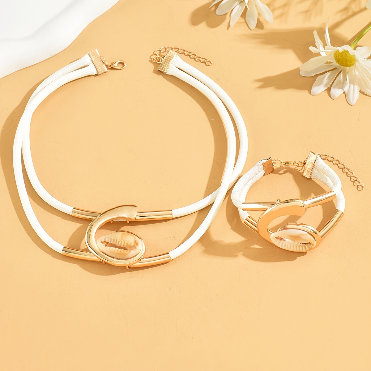 Minimalist Imitation Shell Necklace & Bracelet Set