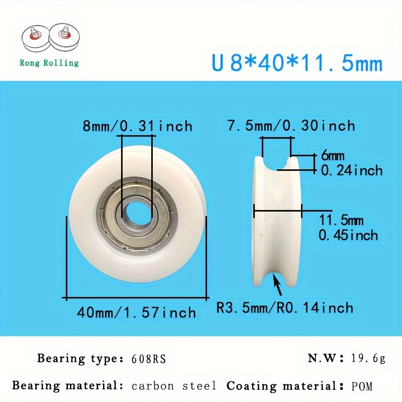 TEMU 10pcs U8*40*11.5 Rubber-coated Bearings 608 Bore Diameter 8mm,plastic-coated Pom Bearings 608, Plastic ,carbon Steel Bearing 608rs,sliding Gate