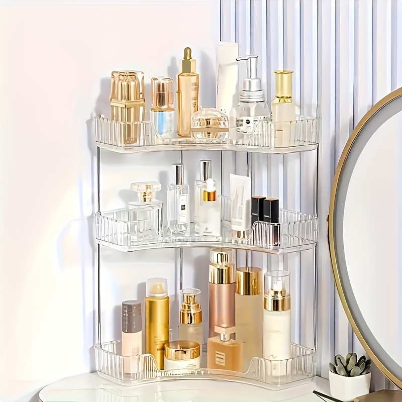 TEMU Multifunctional Bathroom Corner Shelf, Large Capacity Transparent Cosmetics Display Shelf, Office Desktop Organizer, Bathroom Vanity, Room