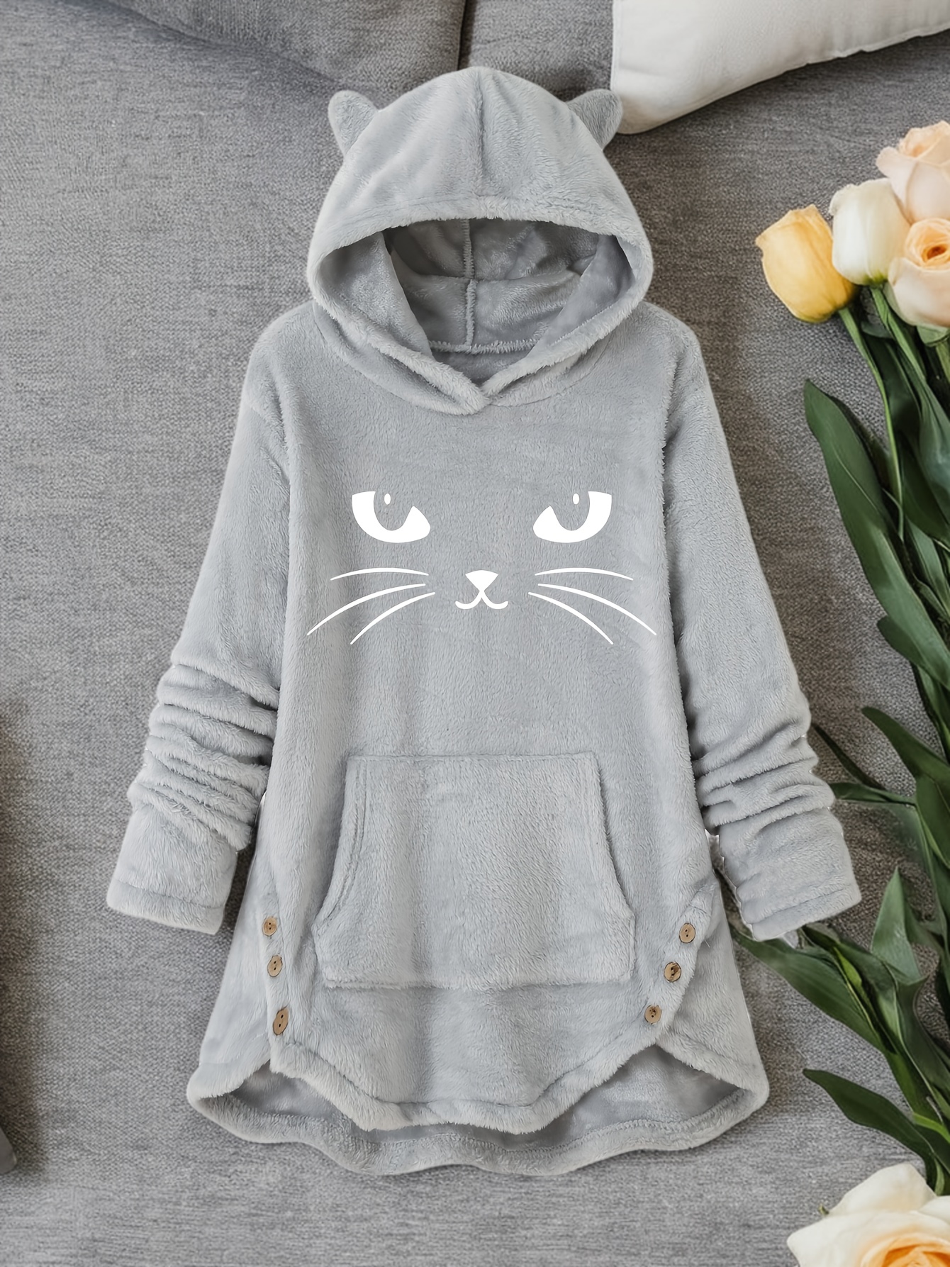 damen cartoon katzen hoodie langarm polyester pullover Temu Germany