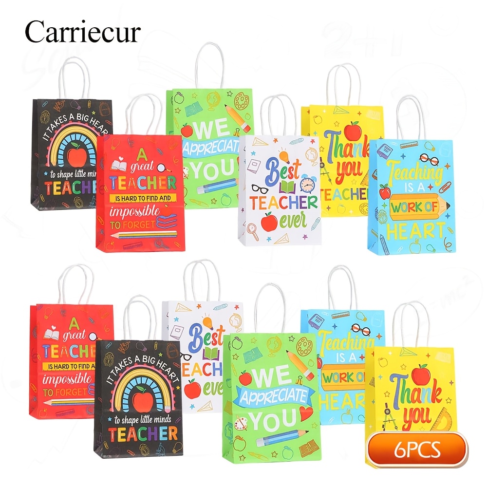 TEMU Sacs Cadeaux de pour Enseignant avec Poignées en Papier, Sacs Fourre-tout en Papier avec Imprimé " Enseignant" pour la de des Enseignants, la