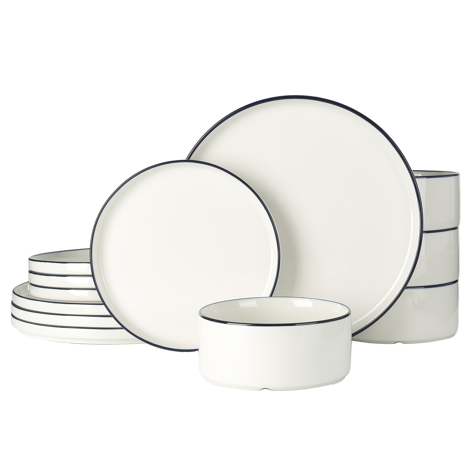 12pcs Kitchen Porcelain Plates And Bowls Sets, Dinnerware Sets For 4, Microwave And Dishwasher Safe, Scratch Resistant, White